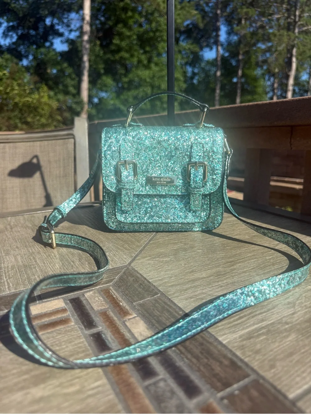 NWOT Kate Spade New York Glitter Turquoise Teal Scout Bag Crossbody